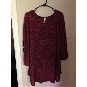 Burgundy tunic with jeweled elbow sleeves